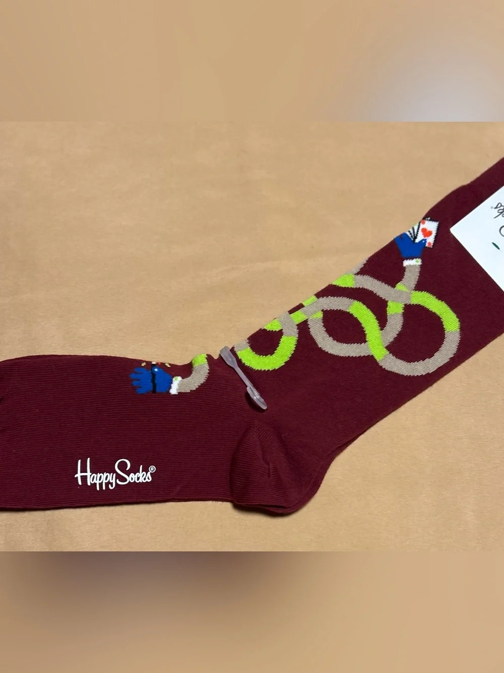 Happy Socks Men's Burgundy Crew Socks with Blue Accent